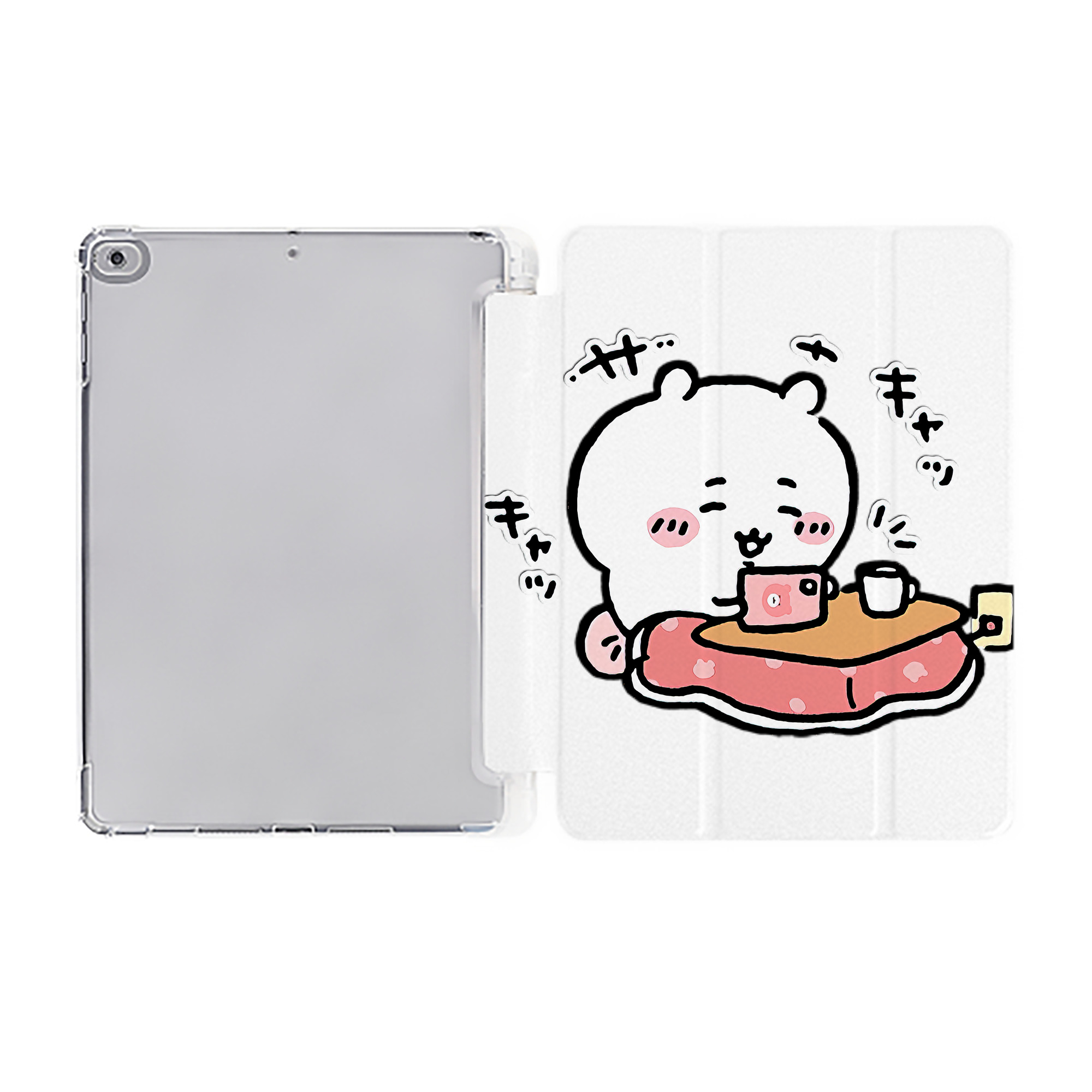 （画像用） ちいかわ ちいかわ Chii-kawa chiikawa IPad ケース ペン収納付き 三つ折りスタンド PUレザー×シリコン 対応機種9.5/10.5/10.9インチ
